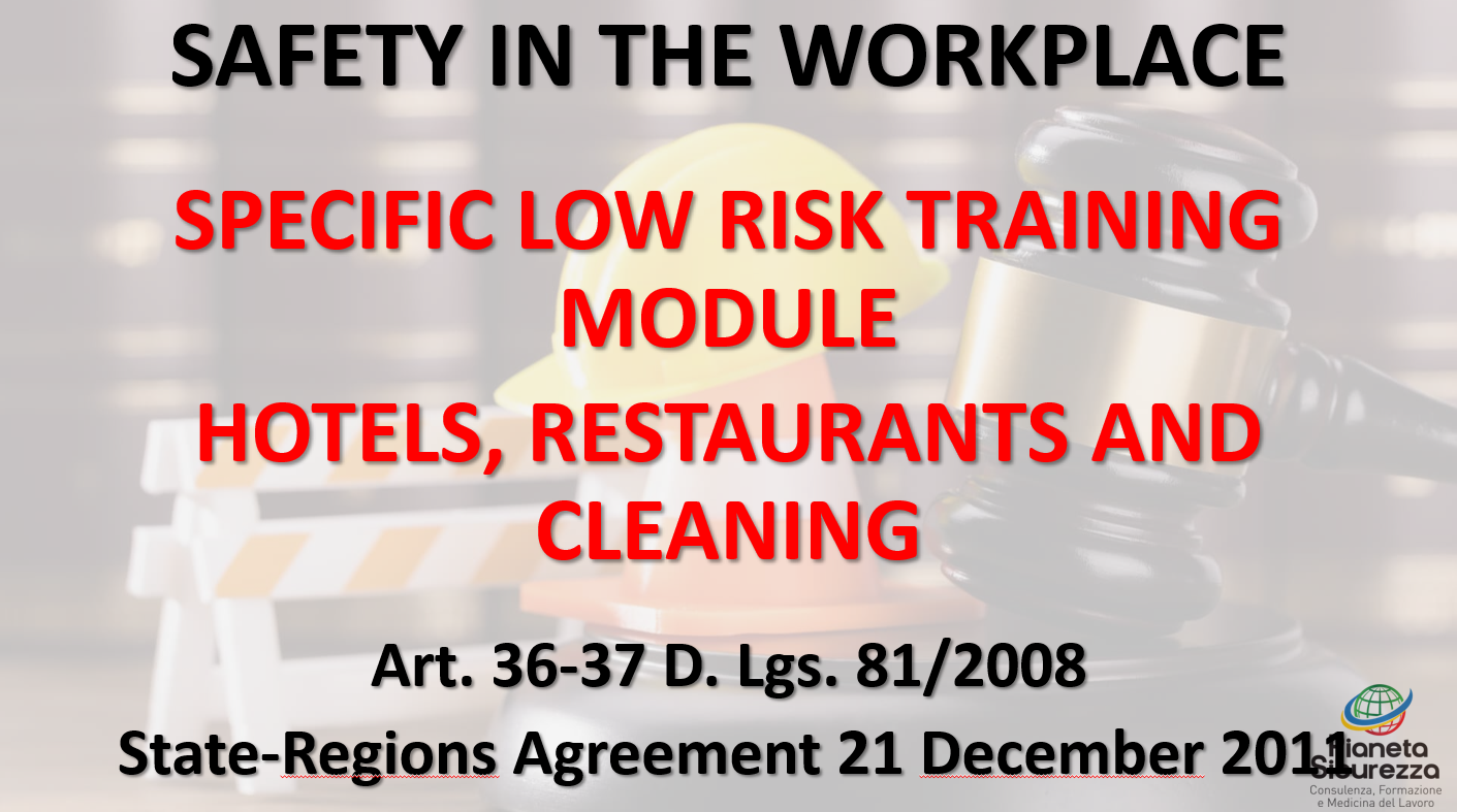  Course for Workers - Specific Low Risk Module - Hotel, Restaurant and Cleaning Service Workers